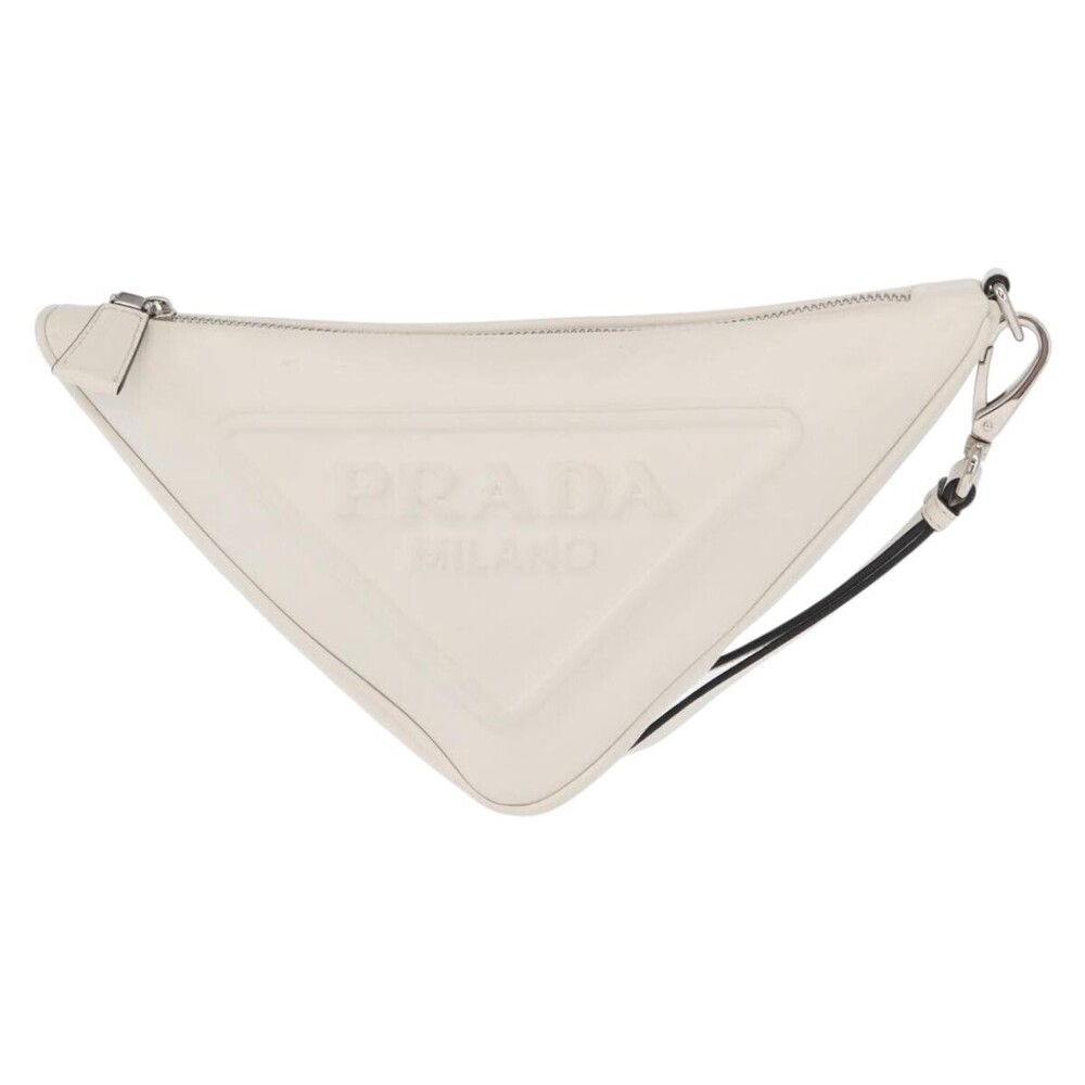 Prada Triangle Logo Wristlet Embossed Leather